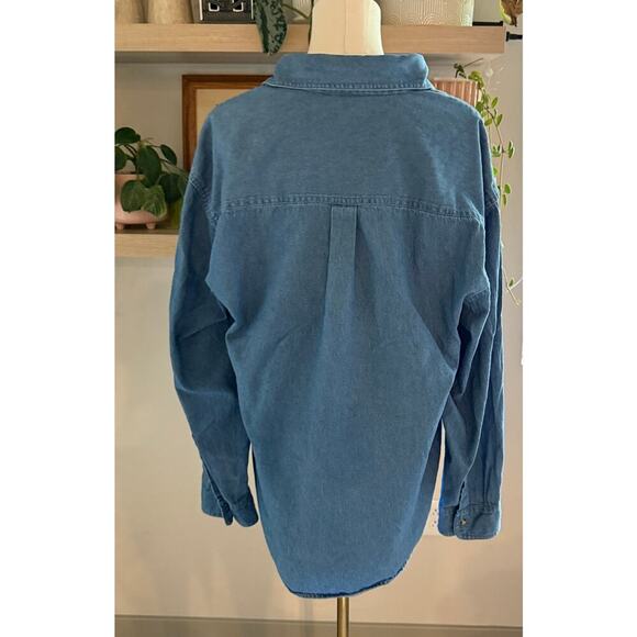 Mickey Mouse Graphic Denim Long Sleeve Button Down Shirt Womens Medium Relaxed - Picture 2 of 10